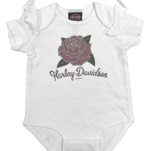 Harley-Davidson Baby Girls' Glitter Rose Ruffle Sleeve Infant Creeper White